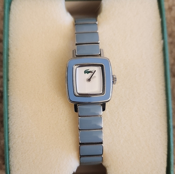 Lacoste Womens Wrist Watch Blue Silver NEW Square Logo